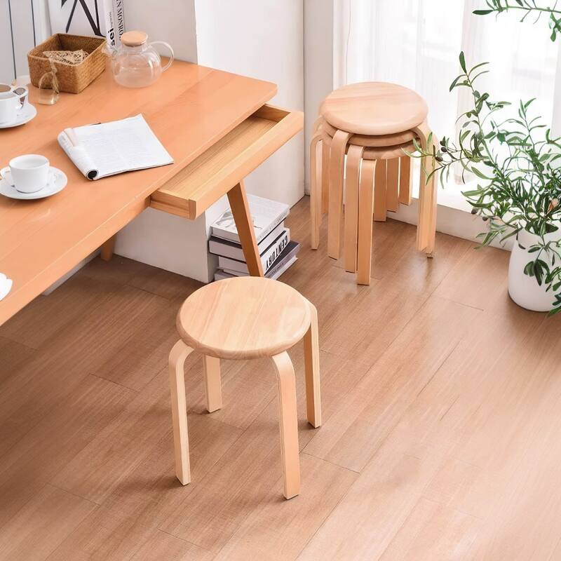 11.4" Stackable Round Backless Bentwood Stool, Set of 4