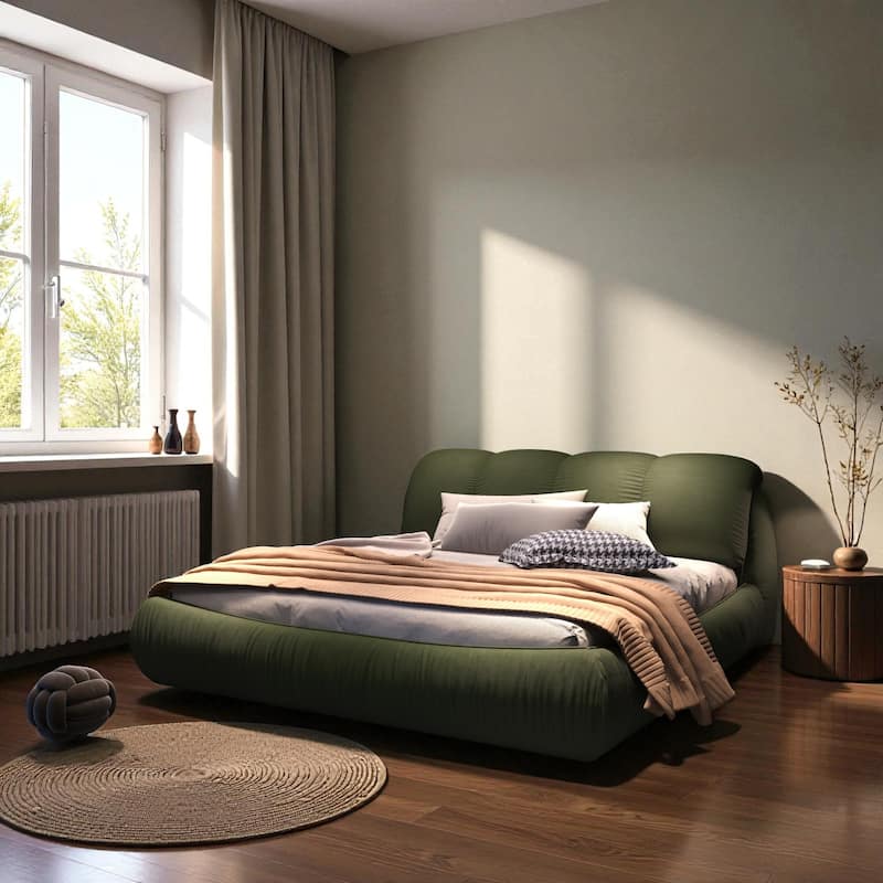 Queen/King Size Luxury Upholstered Platform Bed with Oversized Padded Headboard, Solid Wood Frame & Adjustable Mattress Height