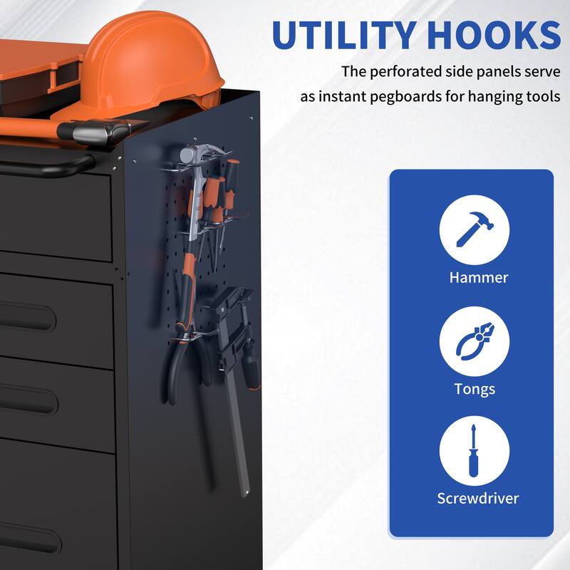 34.3" Mobile Tool Storage Cabinet - Garage Organizer with Lockable Compartment & 4 Drawers, Rolling Steel Chest