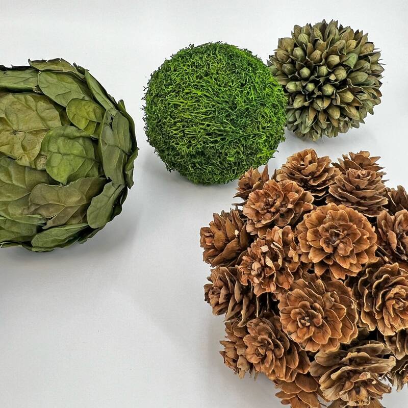 Handmade Preserved Topiary Balls, Set of 6 Decorative Floral Orbs - 4 inch