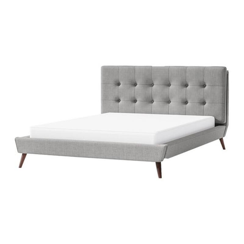Levy Full Size Bed, Button Tufted Headboard, Modern Gray Upholstery