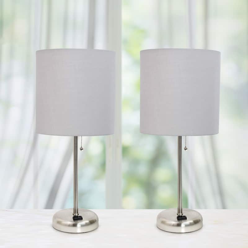 Simple Designs 19.5" 2 Pack Table Desk Lamp Set with Charging Outlet - 19.50