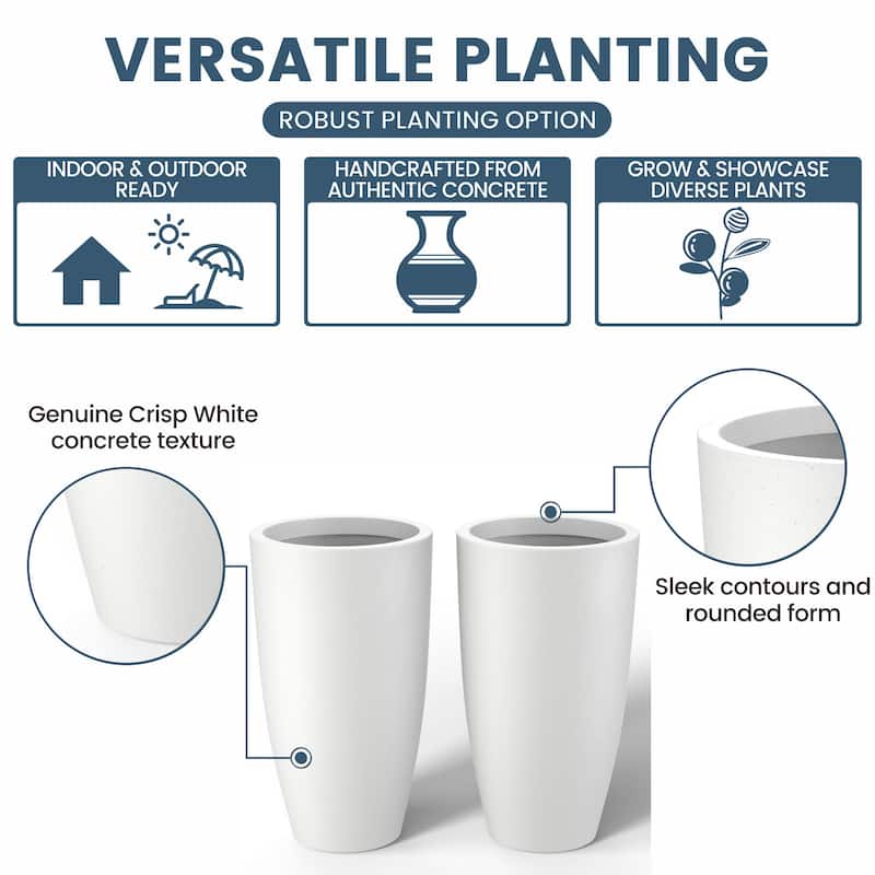 Tall Concrete Round Plant Pots / Large Indoor and Outdoor flower Planters