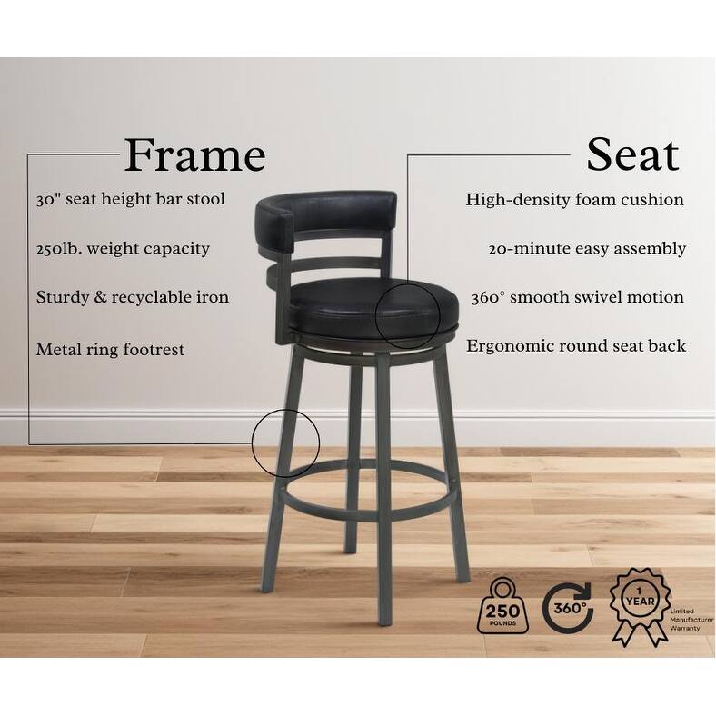 Madrid Upholstered Bar or Counter Height Swivel Barstool