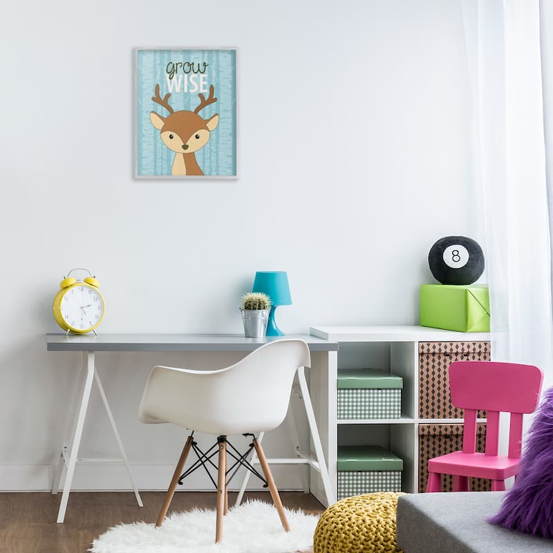 Stupell Grow Wise with Deer Framed Giclee Art Design By Kim Allen