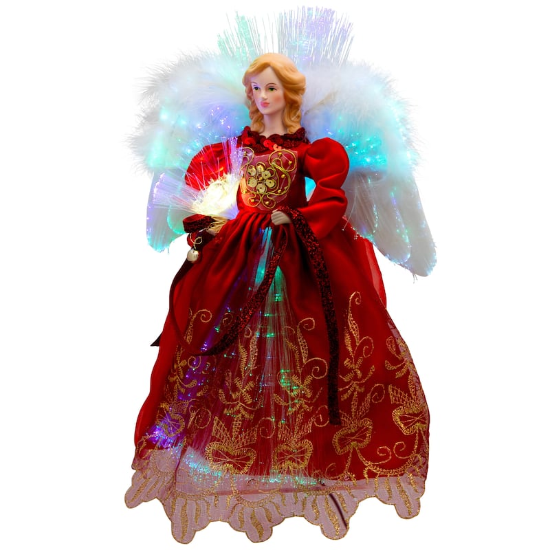 Lighted Fiber Optic Angel Christmas Tree Topper - 12" - Red and Gold