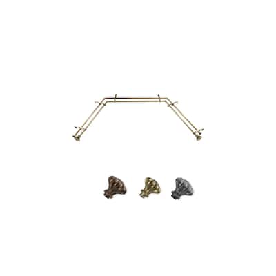 Antique Brass Curtain Rod Set - 38-72" Center Rod, 20-36" Side Rods, Telescoping Design - M