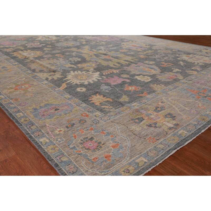 Hand Knotted Oriental 100% Wool Carpet Transitional All-Over Greys & Charcoal Oushak Area Rug - 11' 10'' X 8' 9''