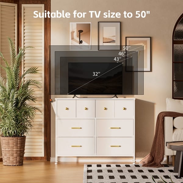 White Dresser for Bedroom with 8 Drawers 50 inch Dresser TV Stand for Dorm  Living Room Gold Handle 1 Side Pockets and 2 Hooks - On Sale - Bed Bath &  Beyond - 41250489