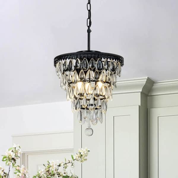slide 9 of 9, 3 Light Glam Crystal Tier Pendant Chandelier Matte Black