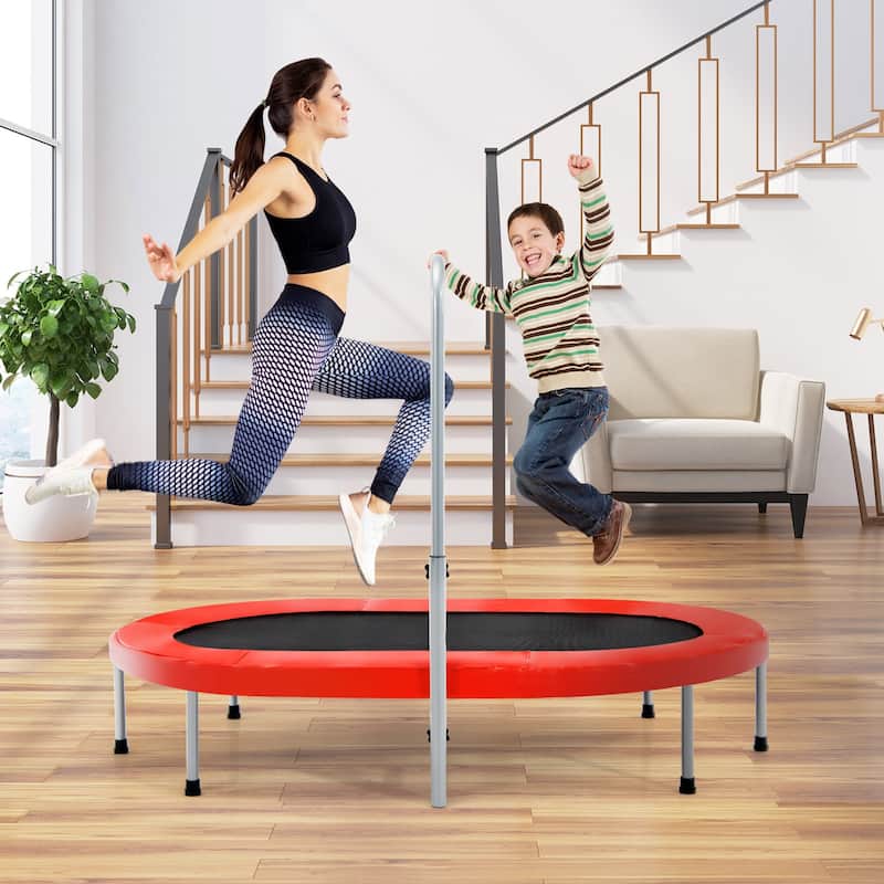 Large Dual-Person Trampoline with Foam-Padded Handle and Sturdy Steel Frame Fun Jumping for Kids