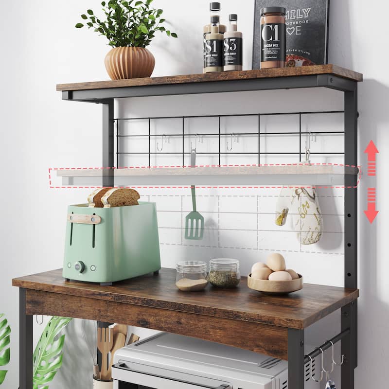 31.5" Microwave Stand with Storage Cabinet, Height-Adjustable Bakers Racks for Kitchen