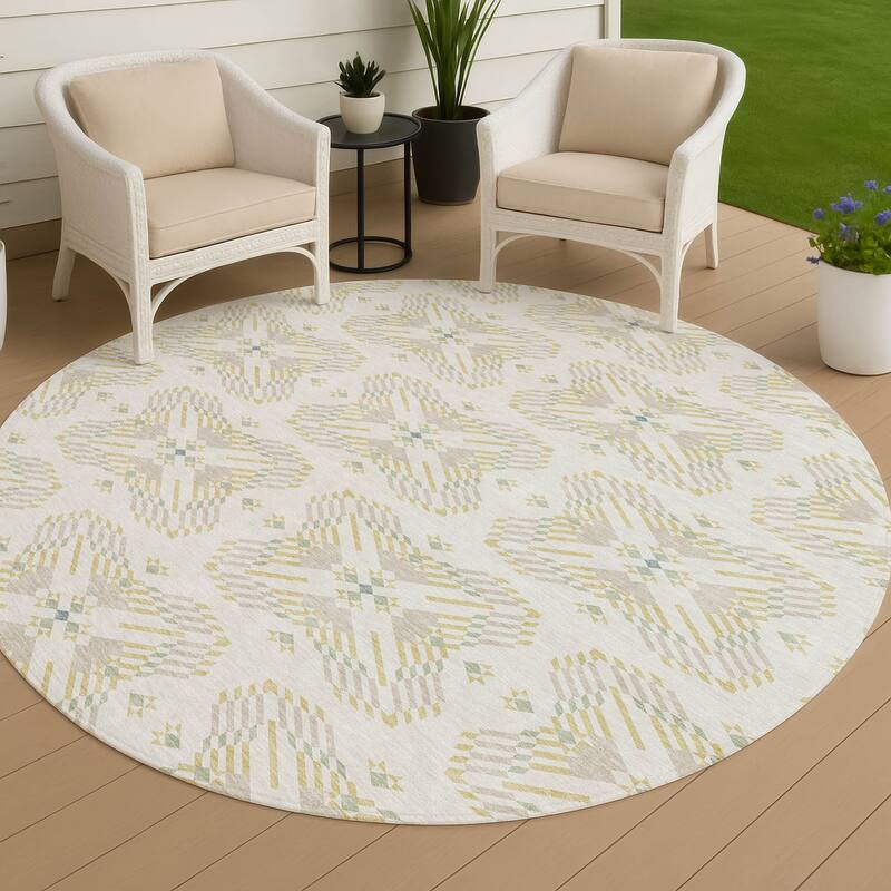 Machine Washable Indoor/ Outdoor Modern Frontenac Chantille Rug - Ivory - 8' x 8'
