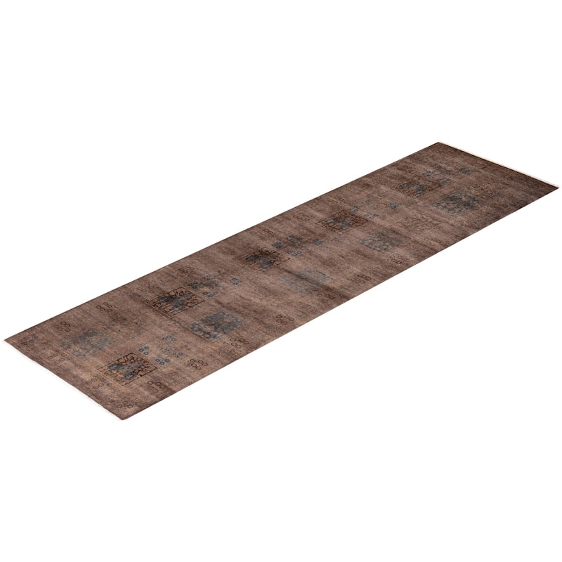 Overton Hand Knotted Wool Vintage Inspired Modern Contemporary Overdyed Brown Runner Rug - 2' 7" x 9' 3"