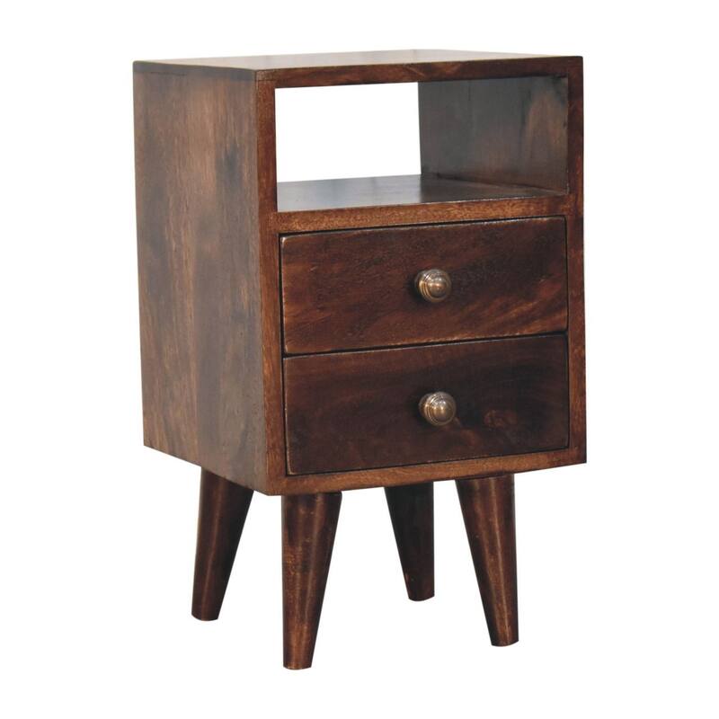 HomeRoots 20" Walnut Solid Wood Square Two Drawer Nightstand