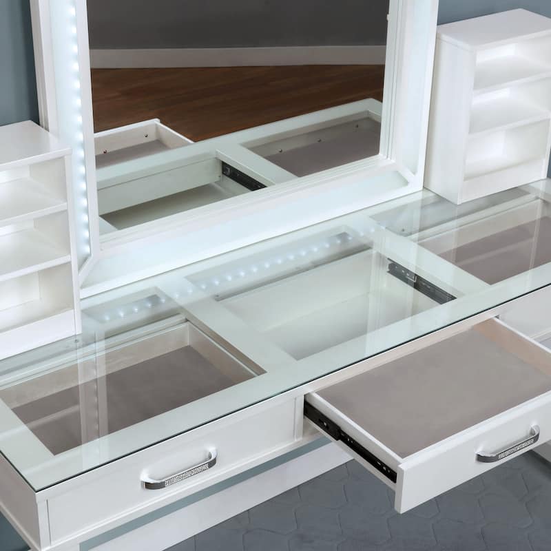 Furniture of America Wres Contemporary Solid Wood LED Light 3-Piece Makeup Vanity Set