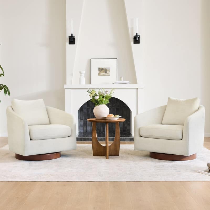 Spruce & Spring Classic Swivel Club Accent Chair with Back Cushion & Solid Wood Frame - Set of 2 - Linen-Fabric