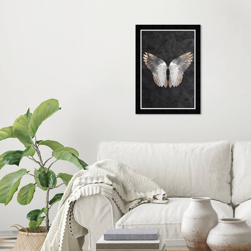 Wynwood Studio Prints Fashion and Glam Golden Feather Down NOIR White and Metallic Gold Glam Wall Art Canvas Print - Black