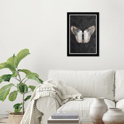 Wynwood Studio Prints Fashion and Glam Golden Feather Down NOIR White and Metallic Gold Glam Wall Art Canvas Print