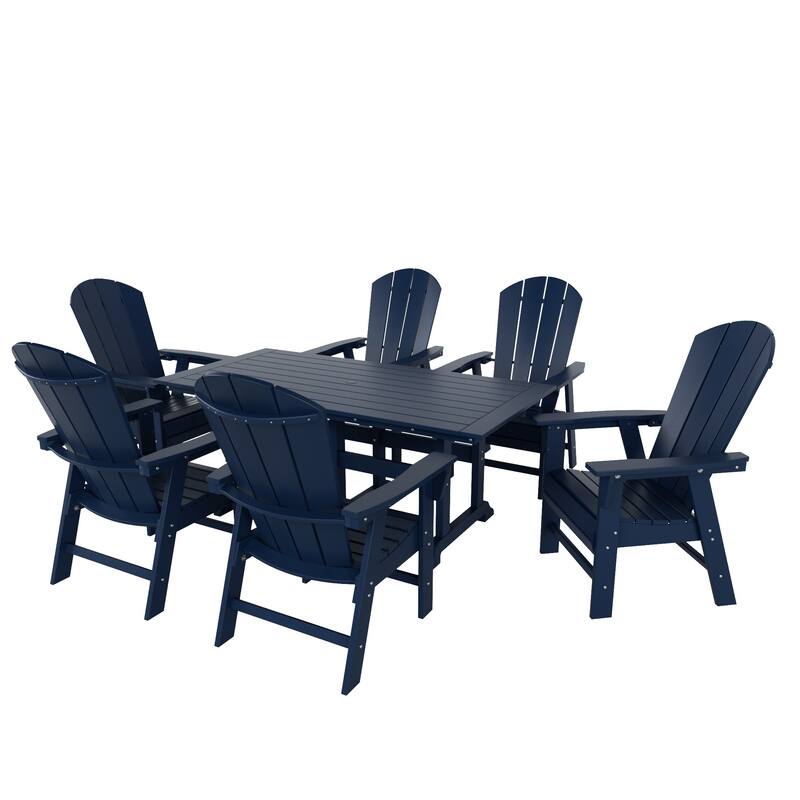 Laguna Hdpe All Weather Outdoor Patio Rectangular Adirondack Dining Chairs With Table (7-Piece Set) - Navy Blue