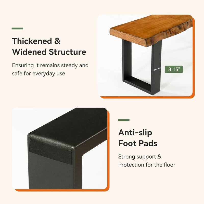 47" Solid Wood Entryway Bench with Metal Legs for Bedroom Living Room Small Space