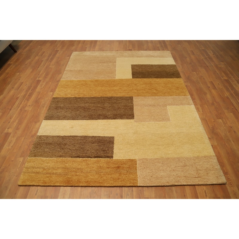 Hand Knotted Oriental 100% Wool Carpet Modern Geometric Multi-Colored Gabbeh Area Rug - 8' 0'' X 5' 8''