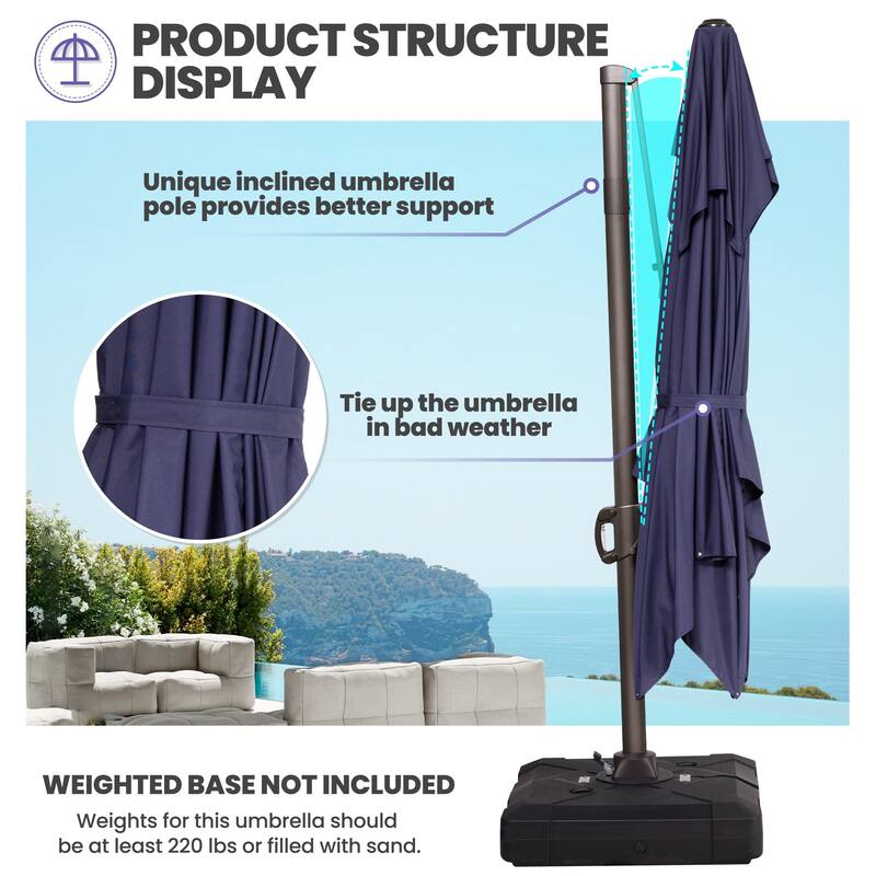 9 x 12 ft Double Top Patio Cantilever Umbrella with No Base, 360-degree Rotation