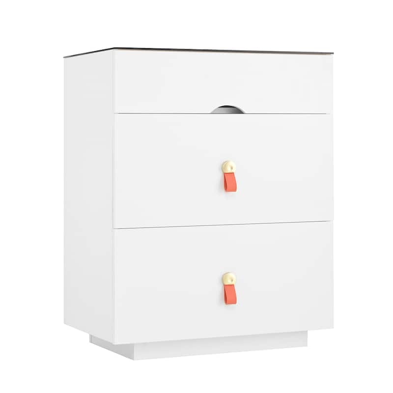 3-Drawer 30"Nightstand with LED Light, Modern Nightstand with 3 Storage Drawers, Glass Top Jewelry Storage