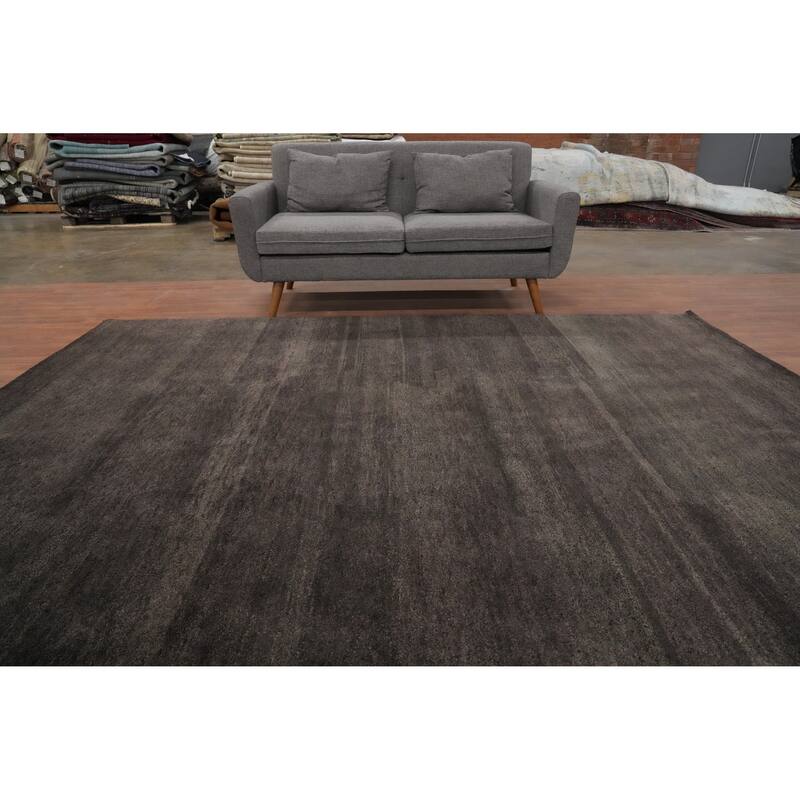 Hand Knotted Oriental 100% Wool Carpet Modern Solid Brown Gabbeh Area Rug - 9' 10'' X 8' 2''