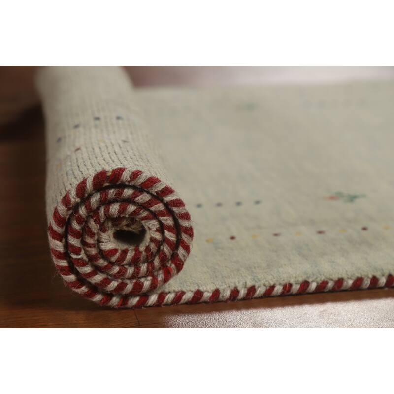 Hand Knotted Oriental 100% Wool Carpet Tribal Animal Pictorial Green Gabbeh Area Rug - 4' 11'' X 2' 10''
