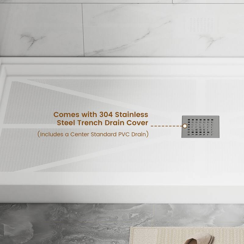60 in. x 30 in. Elegant White Single Threshold Anti-slip SMC Rectangular Shower Base with Drain and Stainless Steel Drain Cover
