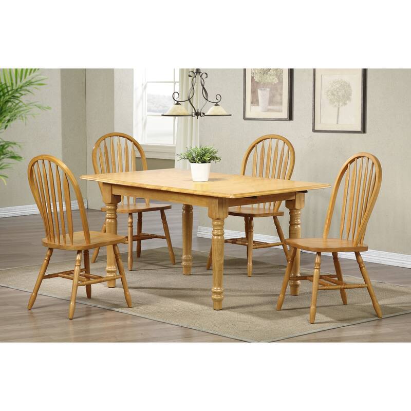 Extendable Dining Set 5 Pc - 48"-60" Table, Retro Arrowback Chairs, Light Oak Wood, Seats 4-6