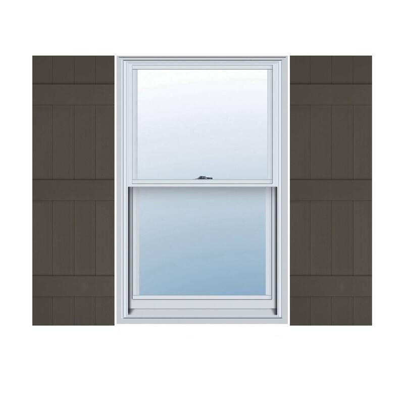 Builders Edge, Standard Four Board Joined (2 Batten), Board-n-Batten Shutters, Includes Matching Installation Spikes (Per Pair) - 14"W x 59"H - Musket Brown