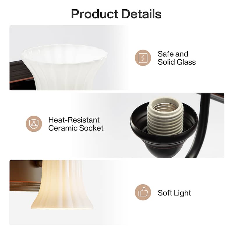 Black Vanity Lights for Bathroom with Milky White Glass Shades