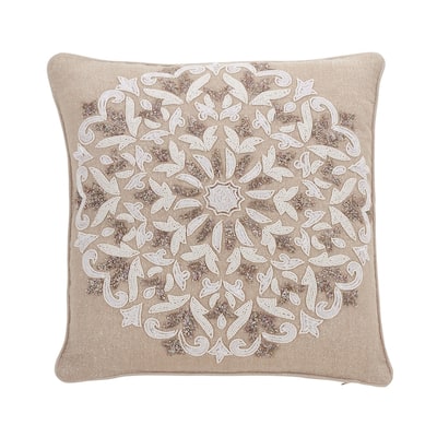 Throw Pillow Cover With Beaded and Embroidered Design