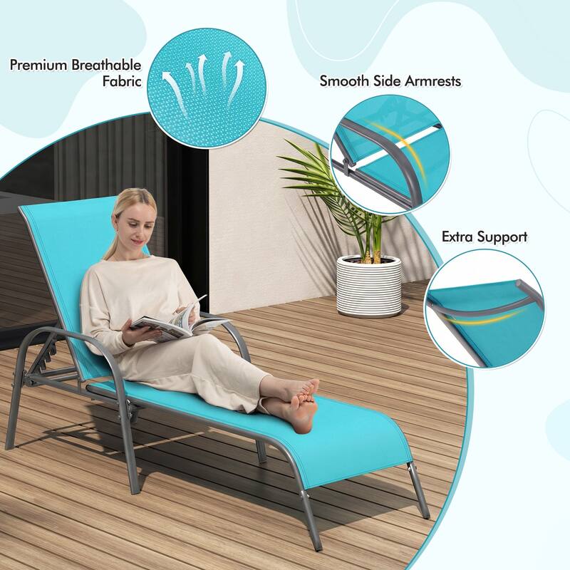 Gymax Set of 2 Patio Lounge Chair Chaise w/ Adjustable Reclining