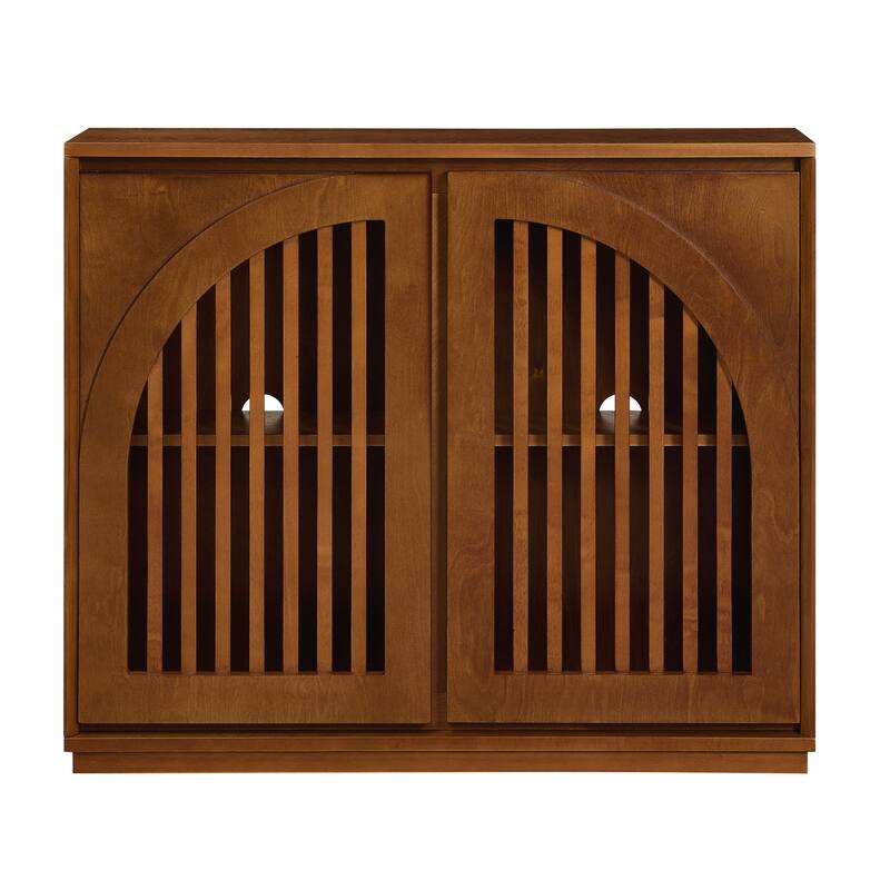 Mid Century Modern Fluted Sideboard Cabinet with 2 Outlet Holes, Buffet Cabinet with Storage