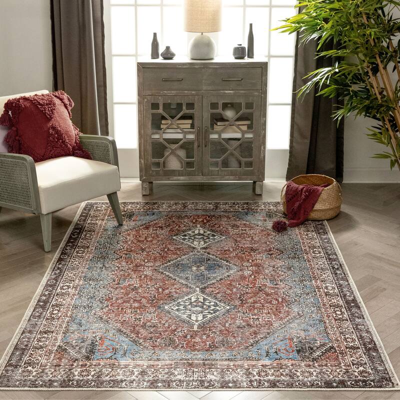Well Woven Lotus Menda Vintage Medallion Machine Washable Area Rug