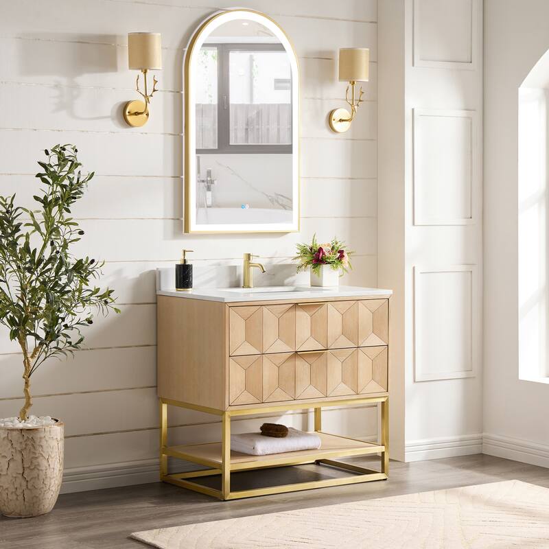 Milagro Bath Vanity with White Quartz Stone Top without Mirror
