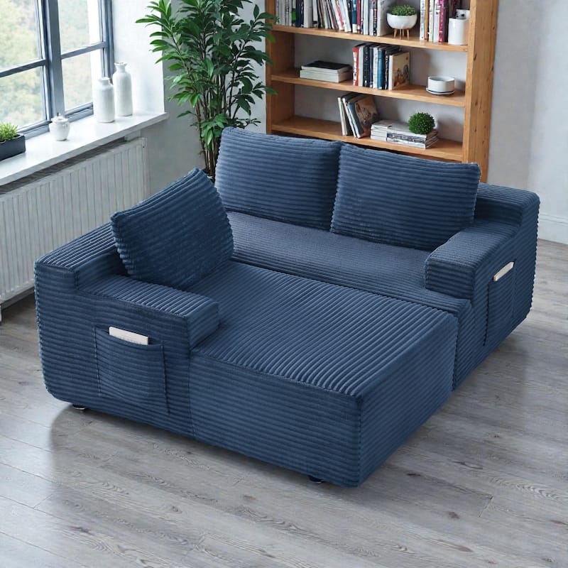 L Shaped Cloud Sectional Sofa with Deep Seat, Corduroy Modular Sleeper Couch, No Assembly Required