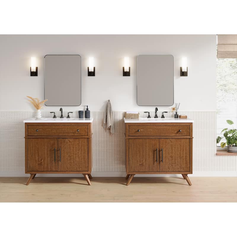 Mid-Century Modern 37” Cinnamon Brown Wood Single Bathroom Vanity