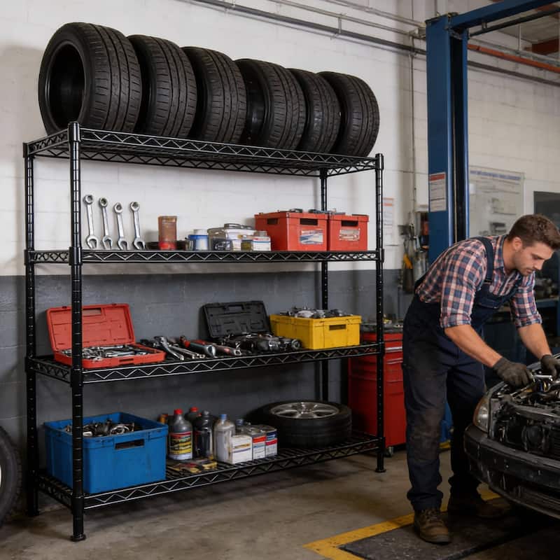55.5"W x 24"D x 80"H Heavy Duty Wire Storage Shelves with Wheels,4 Tier Adjustable,2400 lbs Capacity,Rolling Industrial Storage