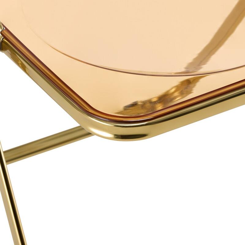 Lawrence Modern Foldable Transparent Acrylic Folding Dining Chair with Accent Gold Chrome Frame for Home Living and Dining Room