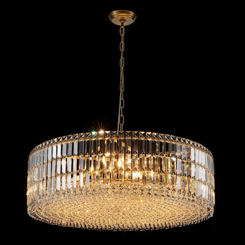 12-Lights Modern Drum Glam Dimmable Crystal Chandelier Round Kitchen Island Light - W31.5"