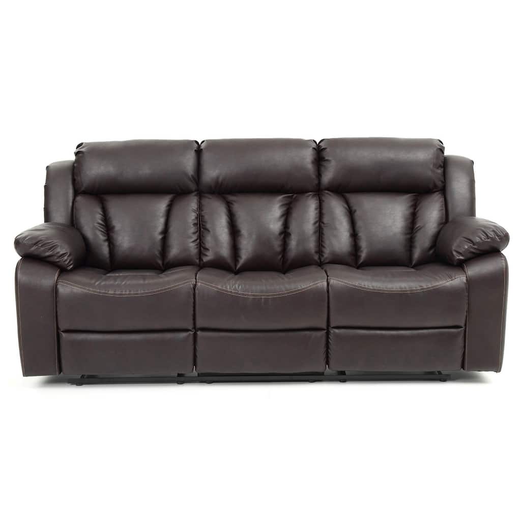 Channel Tufted Faux Leather Straight Reclining Sofa - 85" - Dark Brown