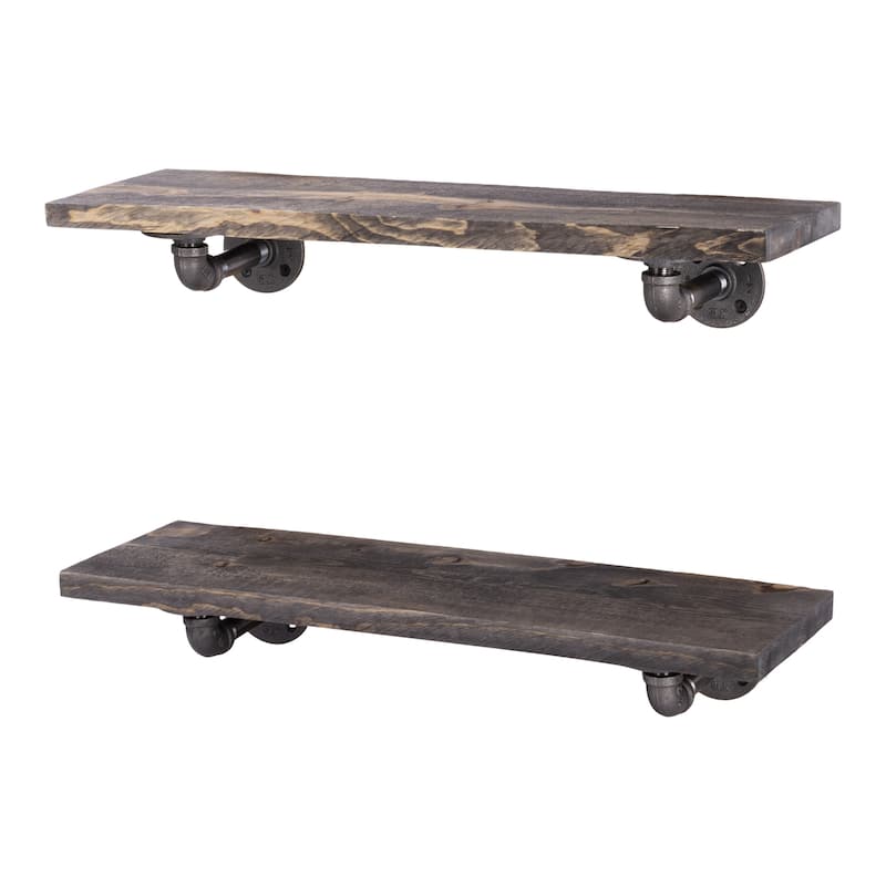 Restore Wood 24 in. Wall Shelf, L-Shape Steel Pipe Brackets, Set of 2