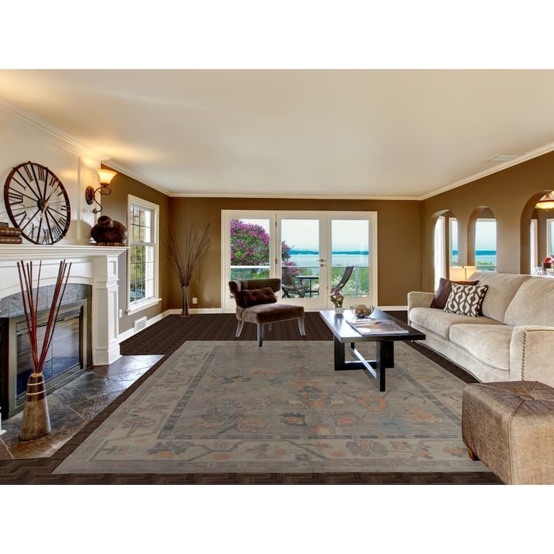 Hand Knotted Oriental 100% Wool Carpet Transitional All-Over Greys & Charcoal Oushak Area Rug - 12' 9'' X 9' 0''