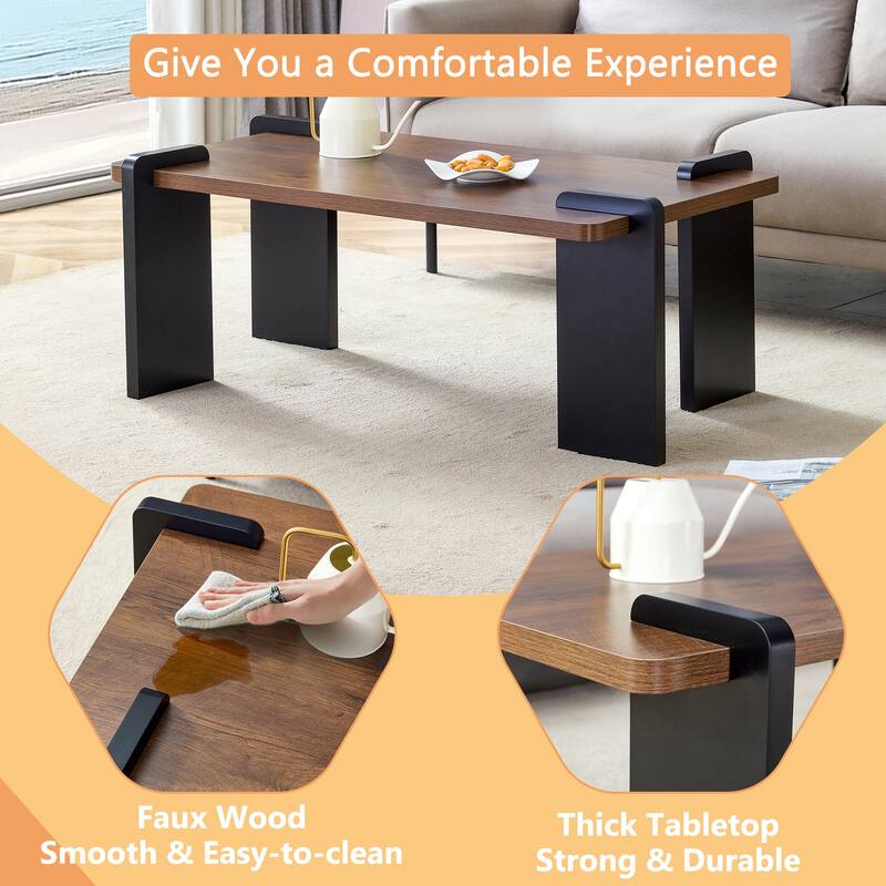 39.3" Minimalist Coffee Table, Dark Wood Finish
