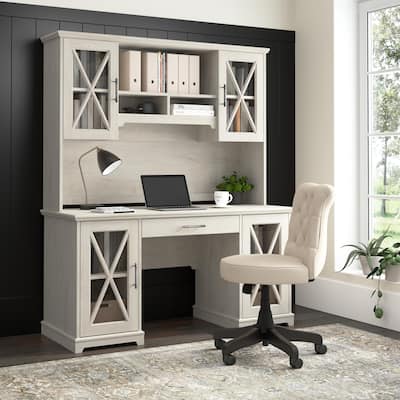 Lennox Farmhouse Desk with Hutch and Keyboard Tray by Bush Furniture