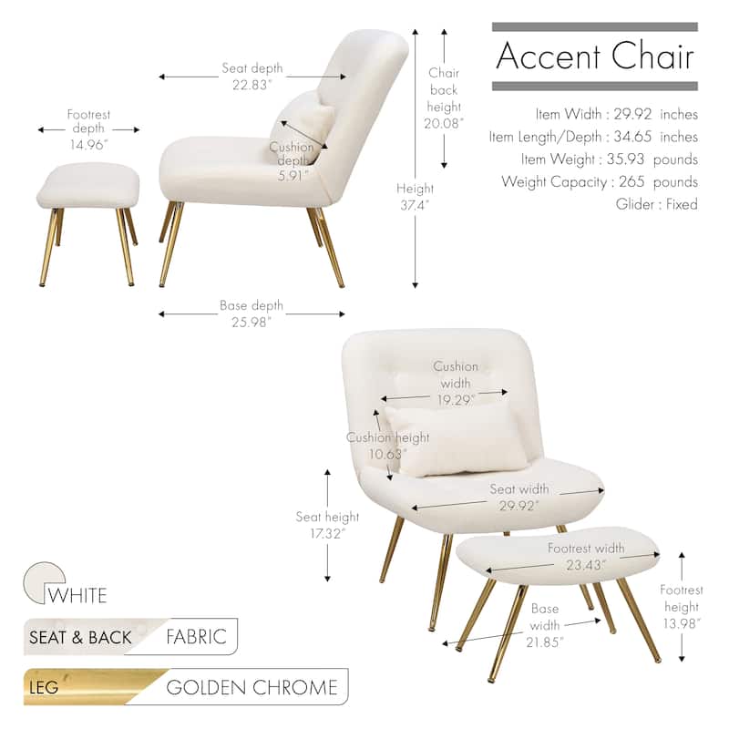 Porthos Home Quinn Accent Chair with Footrest and Pillow, Fabric Upholstery, Gold Legs